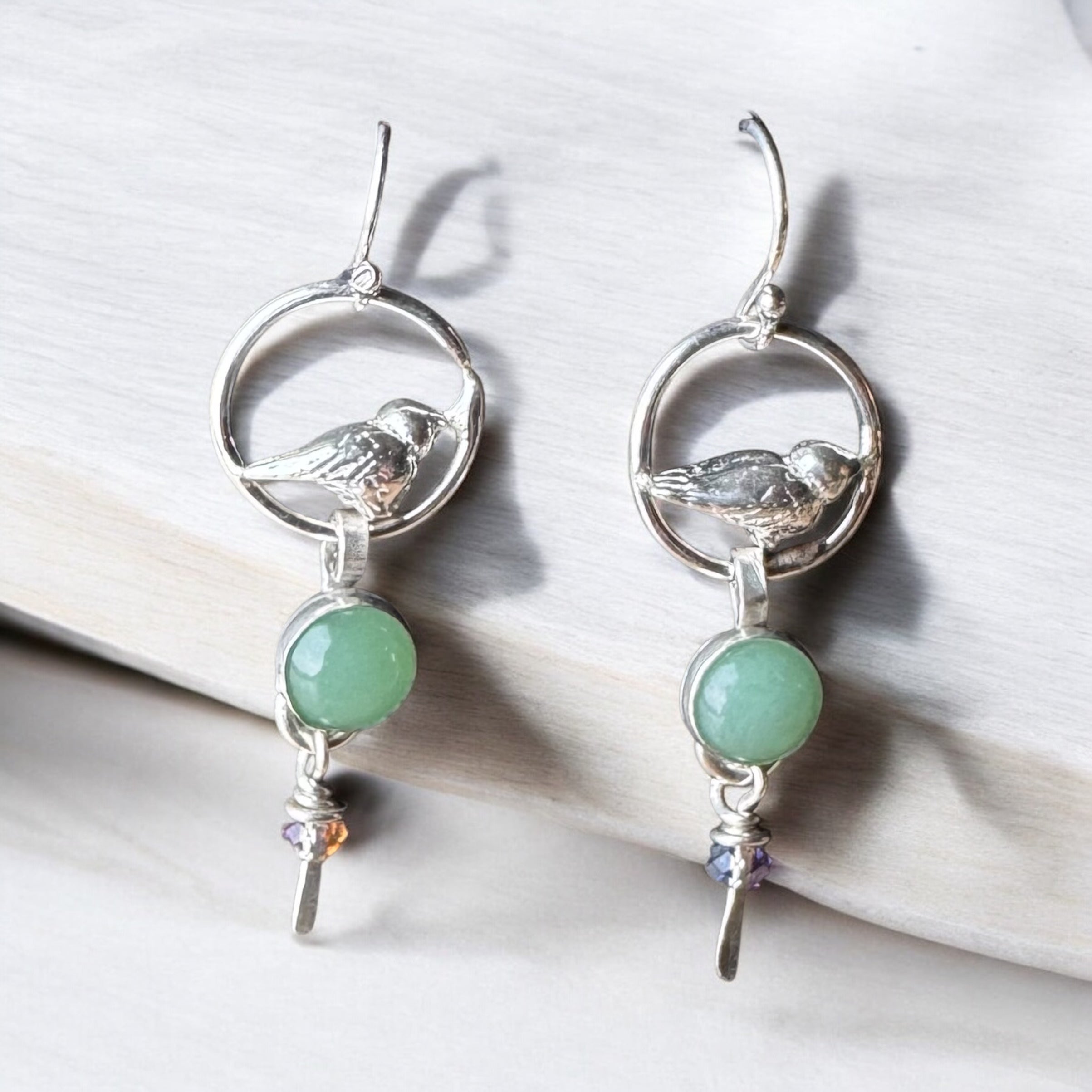 Kyanite and Sterling Bird Earrings
