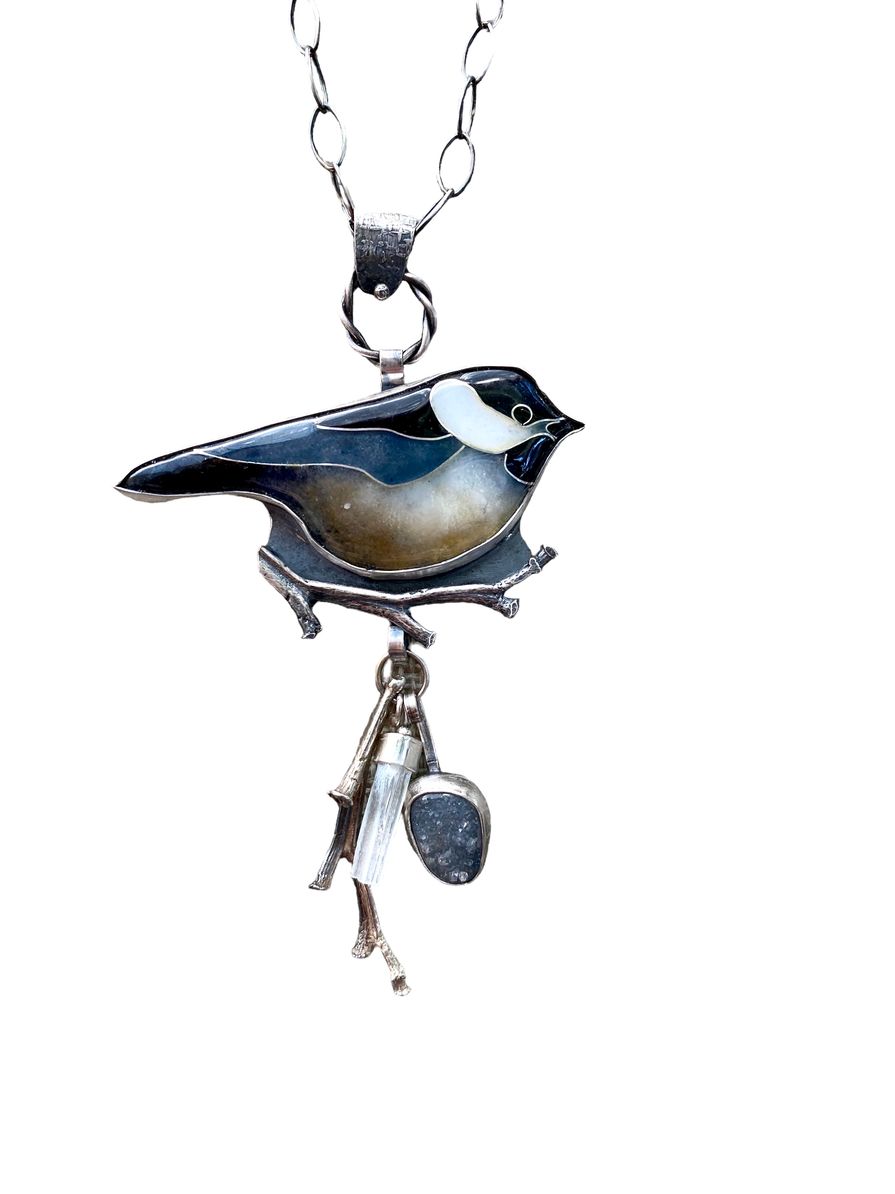 Carolina Chicadee Cloisonné necklace