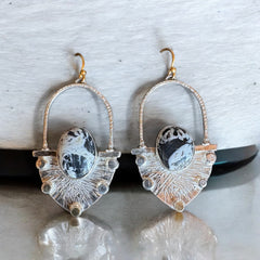 White Buffalo Turquoise, Silver and 22k gold Earrings