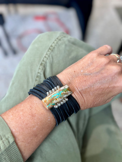 Natural Boulder Turquoise leather bracelet
