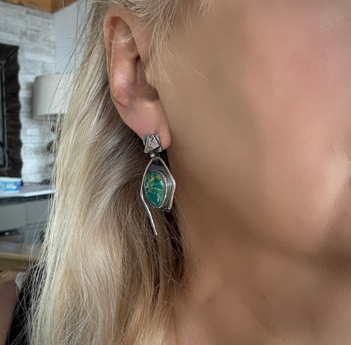 Turquoise and silver post earrings