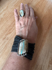 Ribbon Turquoise and Black Leather cuff