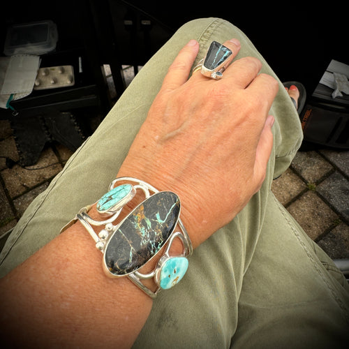 Black Jack and Turquoise Sterling Cuff