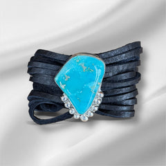 Turquoise and Black Leather Bracelet
