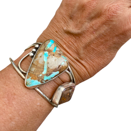 Ribbon Turquoise and Boulder Opal Cuff