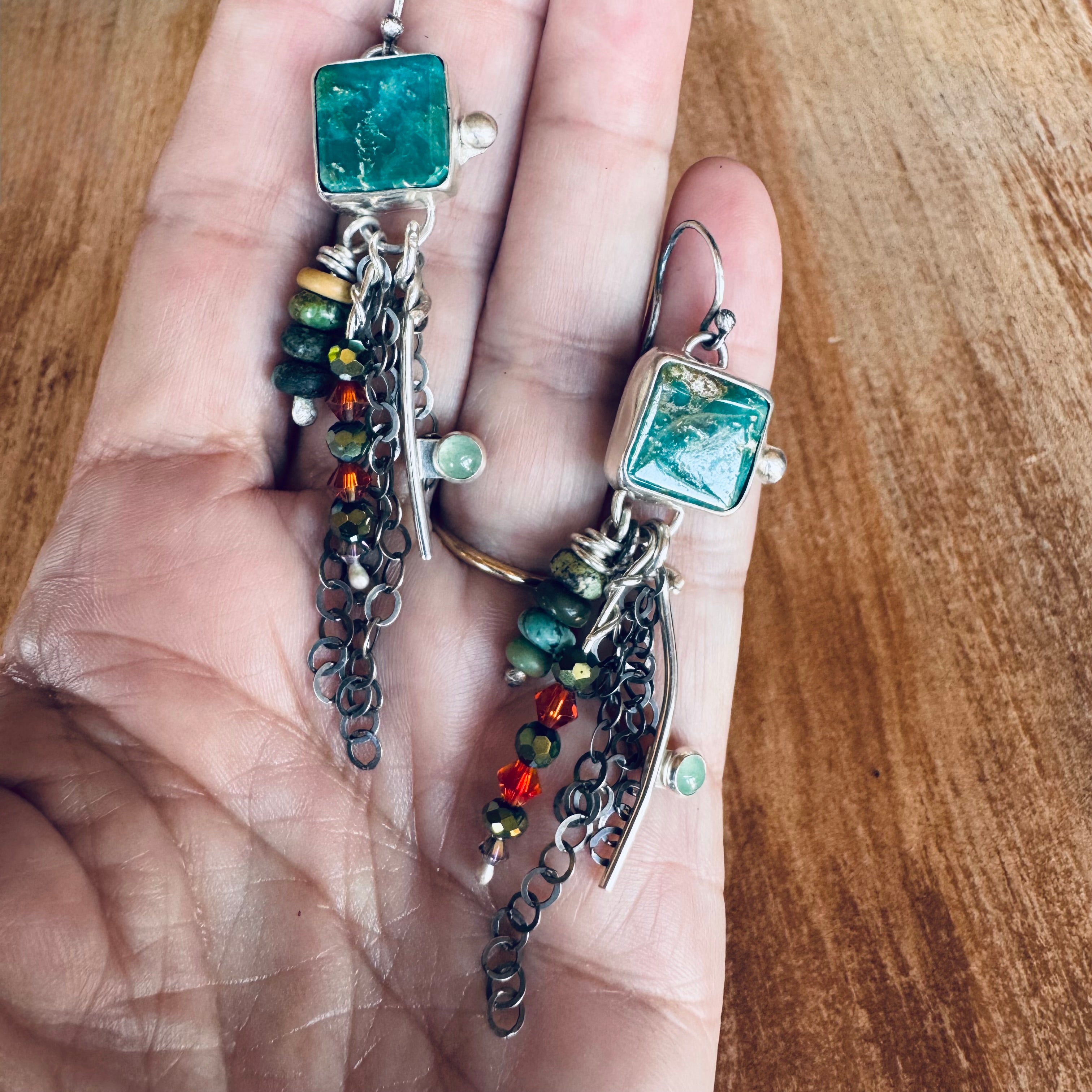 Buy The Carved Rock Crystal Over Turquoise And Rainbow Moonstone Earrings At Our Online Store – Diana Vincent Jewelry Designs