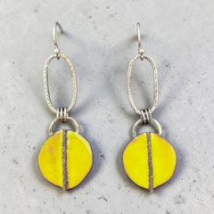 Round fold form enamel earring on sterling.