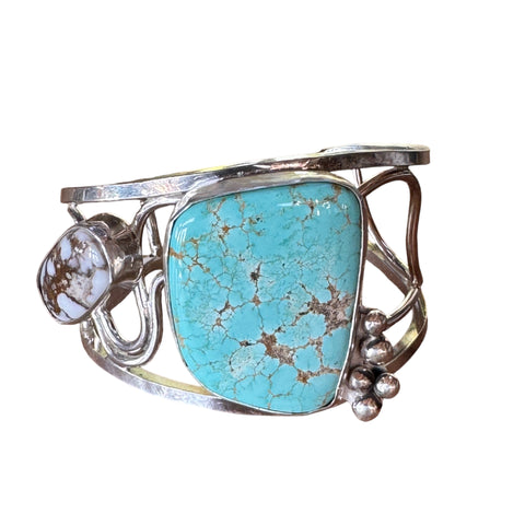 Extra Large Royston Turquoise and Silver Leather Bracelet