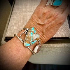 Ribbon Turquoise and Boulder Opal Cuff