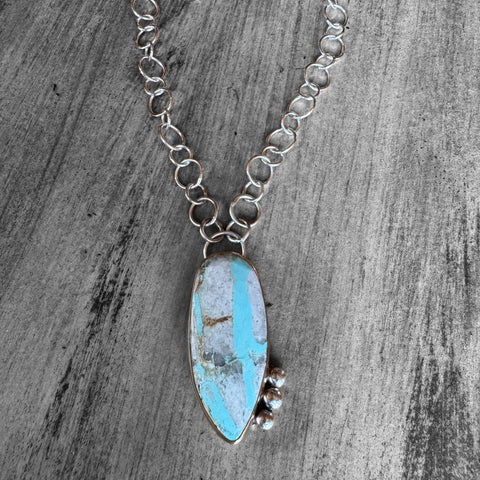 Extra Large Royston Turquoise and Silver Leather Bracelet