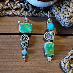 FUN Asymmetric Turquoise and Fused Sterling Earring