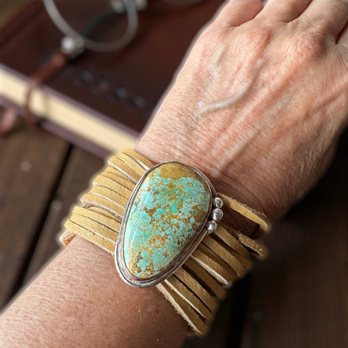 Mixed matrix light blue turquoise leather bracelet