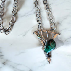 Contemporary Malachite and Sterling Necklace
