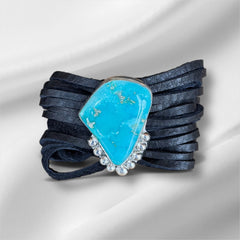 Turquoise and Black Leather Bracelet
