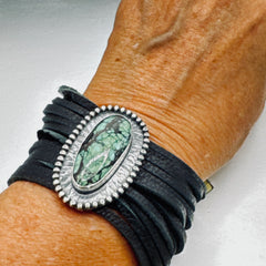 Turquoise and Silver Leather Bracelet