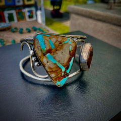 Ribbon Turquoise and Boulder Opal Cuff