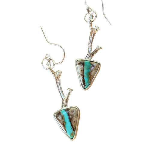 Turquoise sterling branch earrings