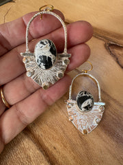 White Buffalo Turquoise, Silver and 22k gold Earrings