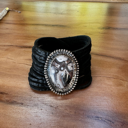 Rare Cabachon w sterling and leather cuff