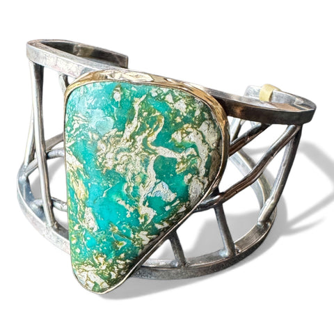 FUN Asymmetric Turquoise and Fused Sterling Earring