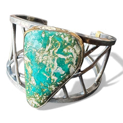 Large Natural Turquoise and Sterling Cuff