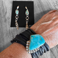 Turquoise and Black Leather Bracelet