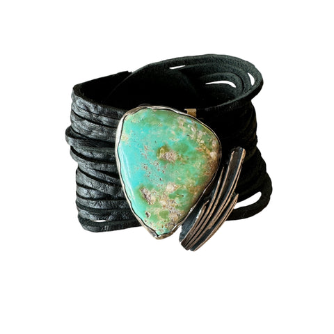 Ribbon Turquoise and Boulder Opal Cuff