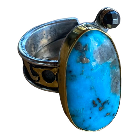 Turquoise and adjustable silver ring