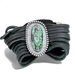 Turquoise and Silver Leather Bracelet