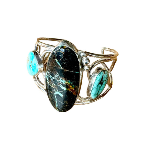 Black Jack and Turquoise Sterling Cuff