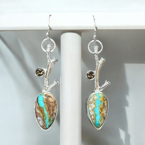 Ribbon Turquoise w Topaz Earrings